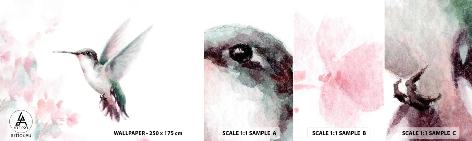 Échantillon de Papier Peint Autocollant Deluxe Sticker - Immortalisé dans un battement - Colibri, Oiseau, Morceau - 100x30 cm