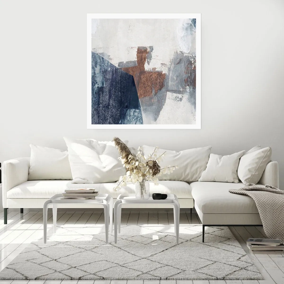 Affiche - Poster - Formes bleues et brunes - 40x40 cm