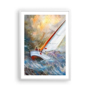 Affiche dans un cadre blanc - Poster - Concourir sur les vagues - 50x70 cm