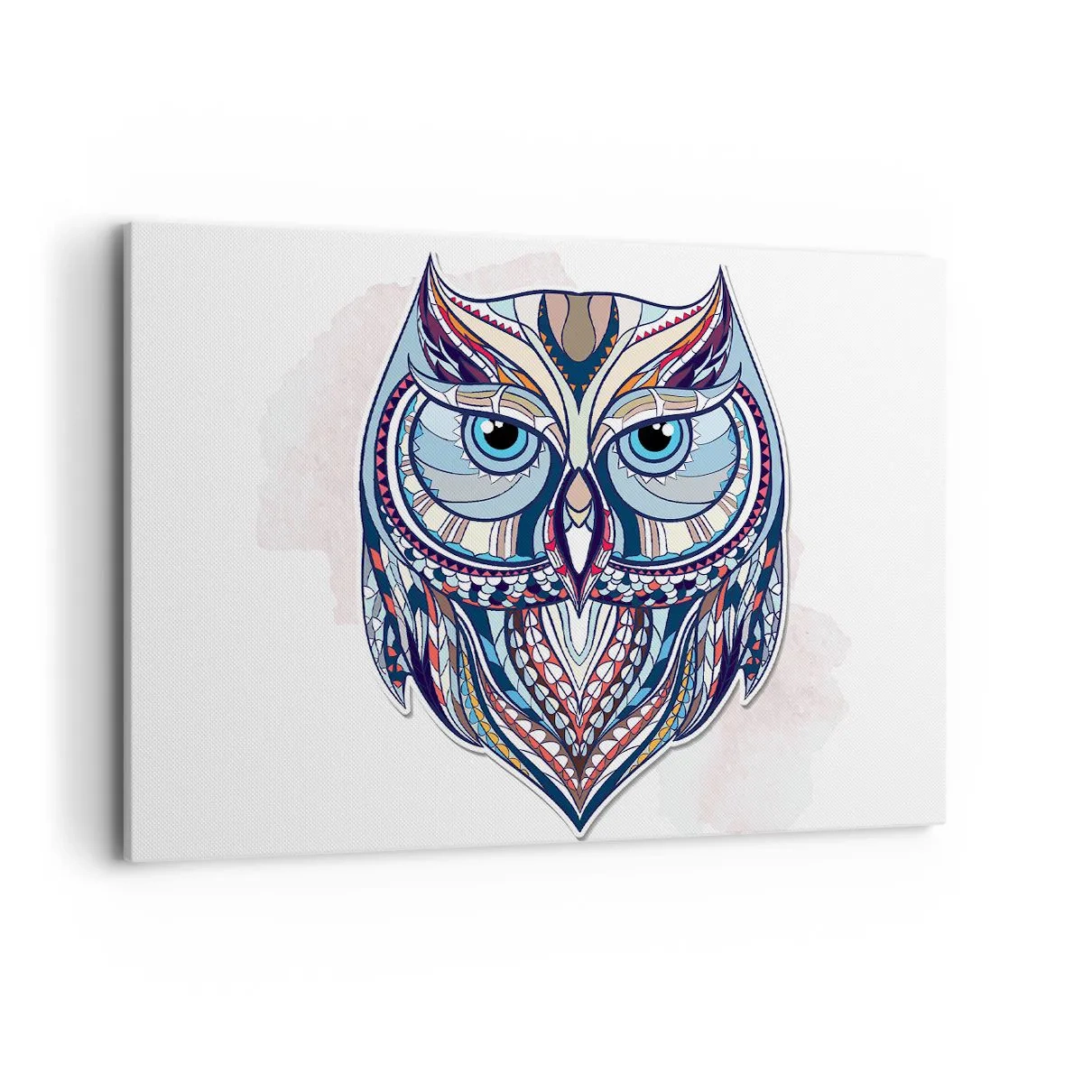 Impression sur toile - Image sur toile - Chouette géométrique dans les tons bleu et beige - 100x70cm - Chouette ornementale élaborée - Décoration murale moderne pour le salon et la chambre ARTTOR