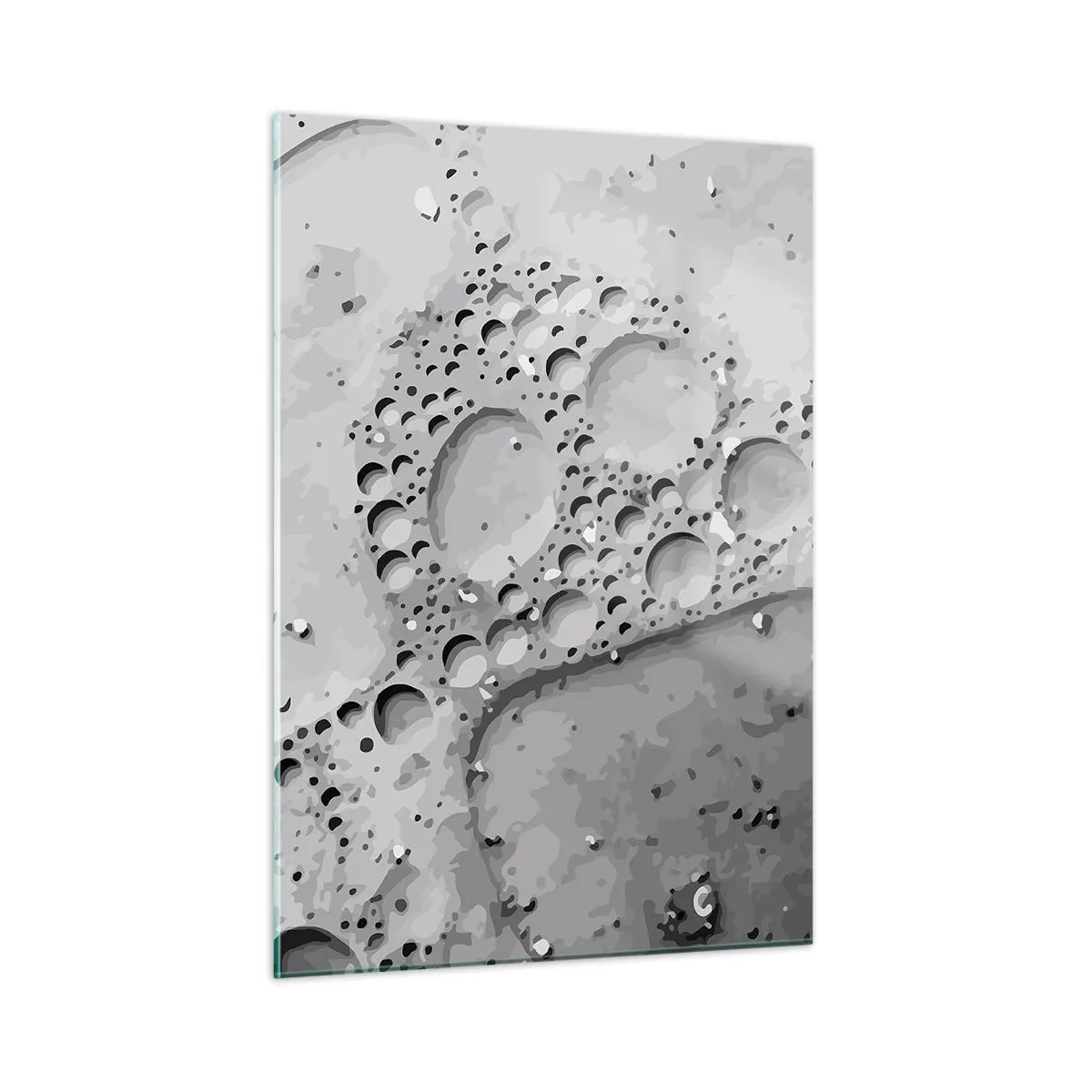 Impression sur verre - Image sur verre - Motif de bulles abstrait sur la surface dans des tons de gris - 50x70cm - Sentier de mousse - Décoration murale moderne pour le salon et la chambre ARTTOR
