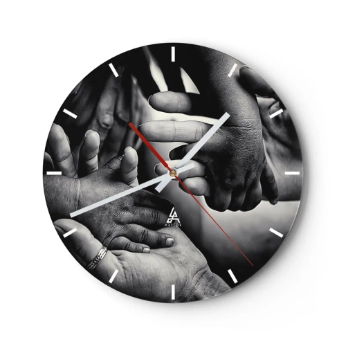 Horloge murale - Pendule murale - Les mains se touchant dans un geste d'unité - 30x30cm - Être humain - Décoration murale moderne pour le salon, la cuisine et la chambre ARTTOR