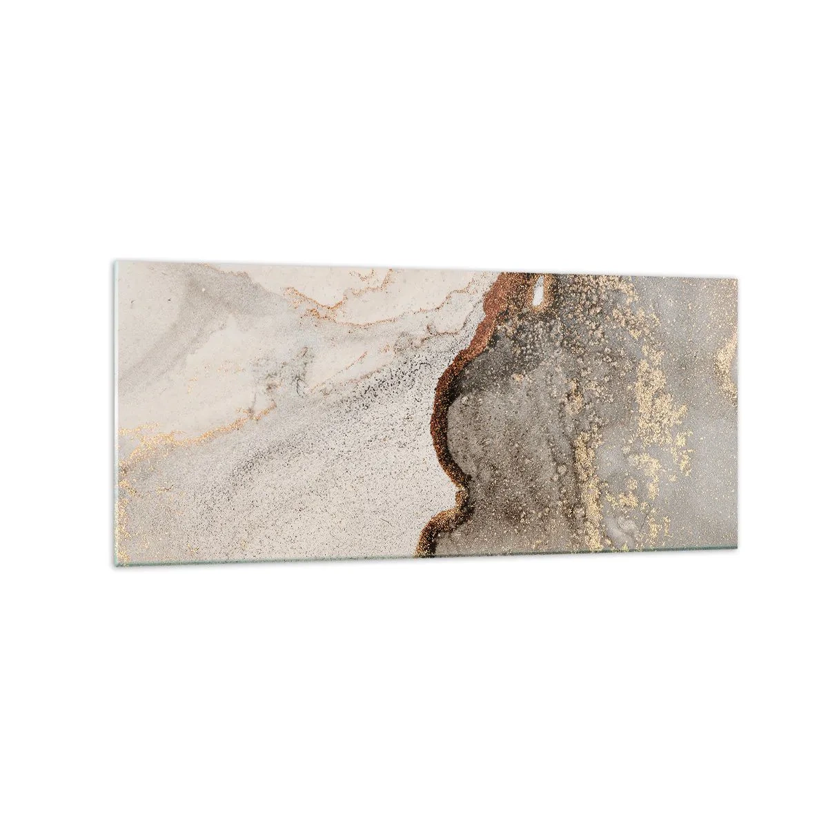 Impression sur verre - Image sur verre - Motif abstrait avec des nuances d'or et de gris - 120x50cm - Aux frontières des couleurs - Décoration murale moderne pour le salon et la chambre ARTTOR