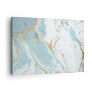 Impression sur toile - Image sur toile - Motifs en marbre bleu et blanc avec des veines dorées ajoutées - 70x50cm - Richesse en pierre - Décoration murale moderne pour le salon et la chambre ARTTOR