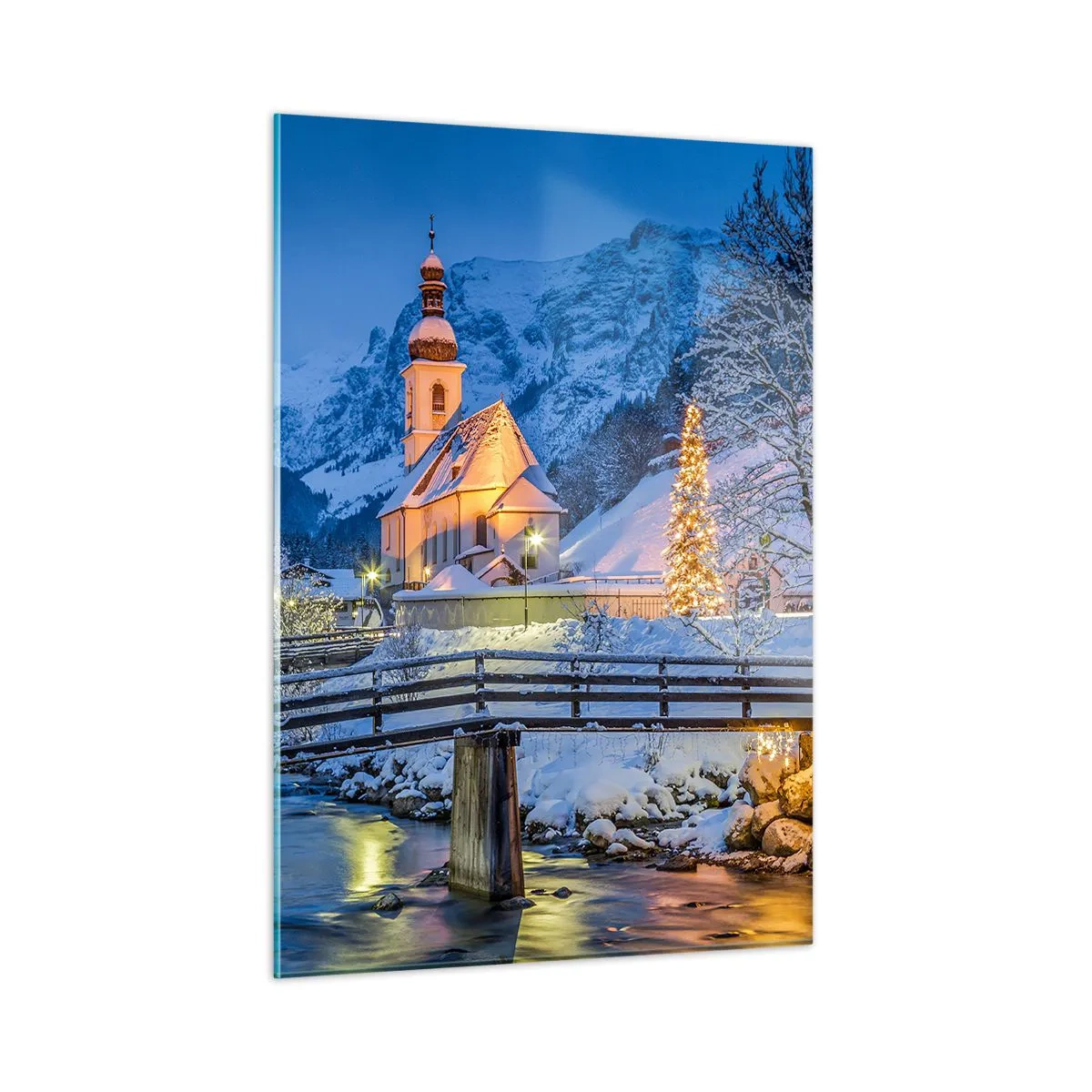 Impression sur verre - Image sur verre - Paysage de Noël dans un décor hivernal - 50x70cm - L'âme du monde - Décoration murale moderne pour le salon et la chambre ARTTOR