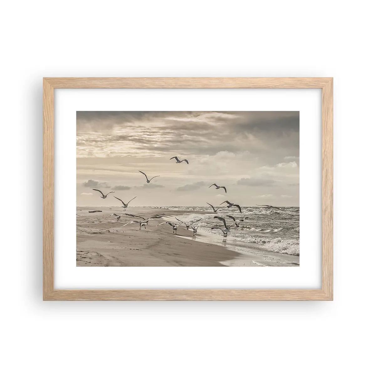 Affiche dans un chêne clair - Poster - Le bruit de la mer, le chant des oiseaux - 40x30 cm