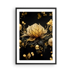 Affiche dans un cadre noir - Poster - Une fleur dorée sur fond noir dans une composition élégante - 50x70cm - Fragilité subtile - Décoration murale moderne pour le salon et la chambre ARTTOR