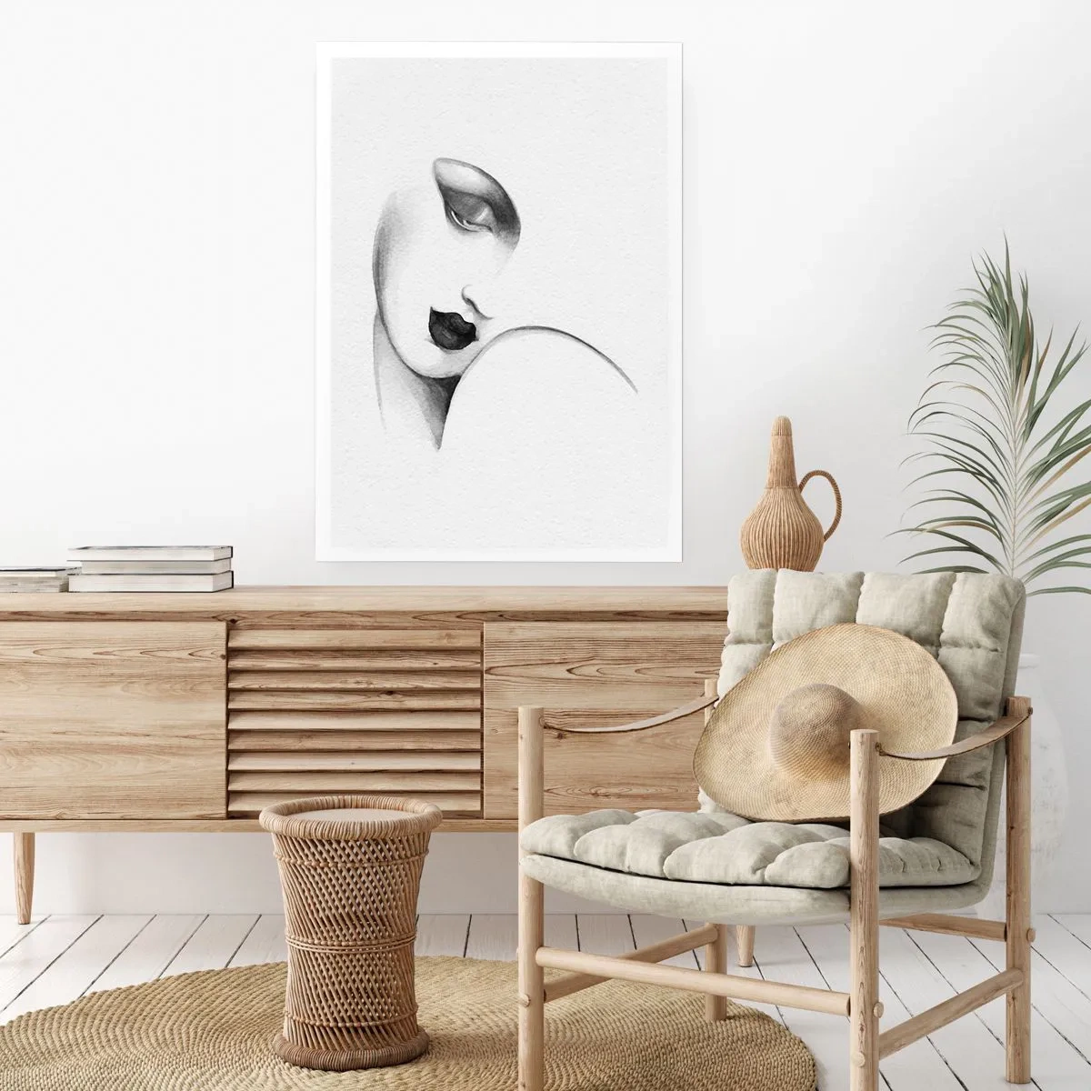 Affiche - Poster - Un portrait subtil d'une femme en noir et blanc - 50x70cm - Dans le style de Lempicka - Décoration murale moderne pour le salon et la chambre ARTTOR