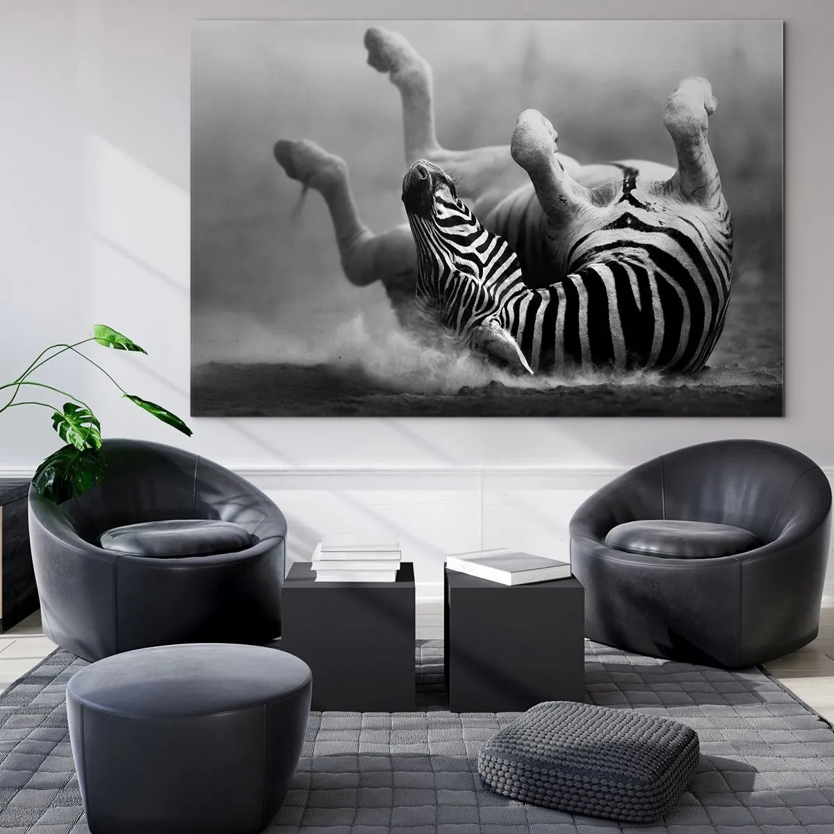 Impression sur verre - Image sur verre - Un zèbre couché dans la savane africaine - 120x80cm - Pas uniquement le cheval en rirait - Décoration murale moderne pour le salon et la chambre ARTTOR