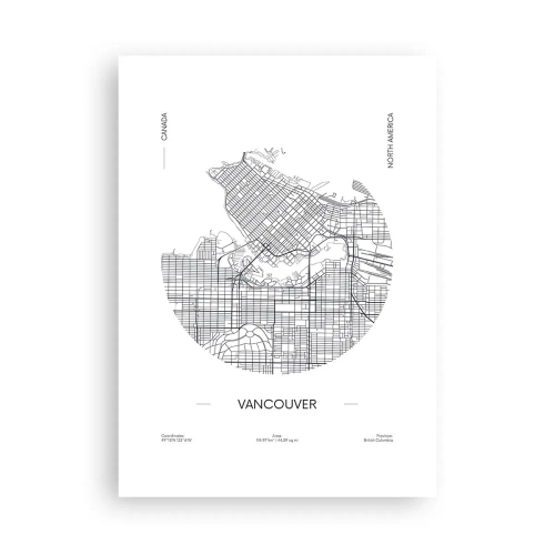 Affiche - Poster - Une carte minimaliste en noir et blanc de Vancouver - 50x70cm - Anatomie de Vancouver - Décoration murale moderne pour le salon et la chambre ARTTOR