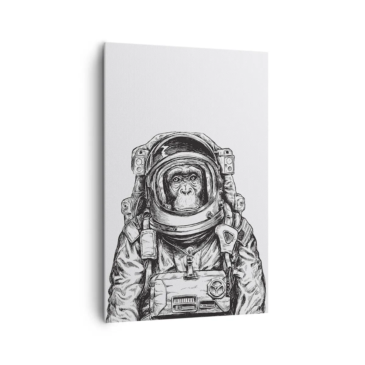 Impression sur toile - Image sur toile - Graphique d'un astronaute en combinaison spatiale avec une tête de singe - 80x120cm - Évolution alternative - Décoration murale moderne pour le salon et la chambre ARTTOR