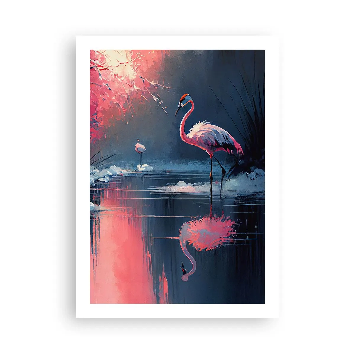 Affiche - Poster - Flamants roses sur un lac calme - 50x70cm - La retraite d'un oiseau - Décoration murale moderne pour le salon et la chambre ARTTOR