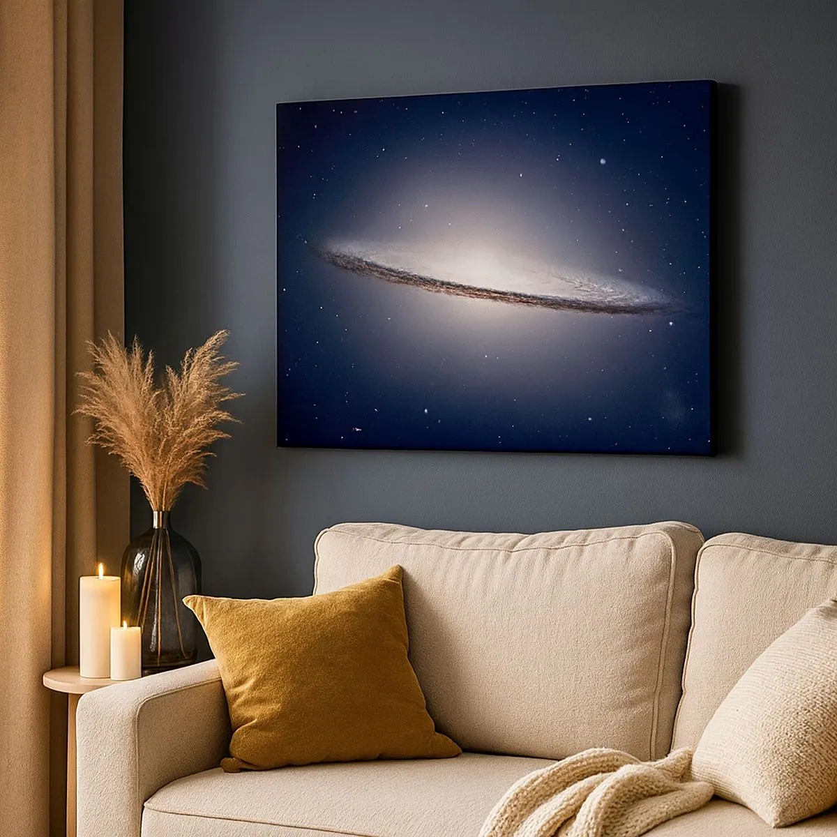 Impression sur toile - Image sur toile - Une galaxie spirale sur fond d'espace étoilé - 70x50cm - Il y a bien longtemps, dans une galaxie très lointaine… - Décoration murale moderne pour le salon et la chambre ARTTOR