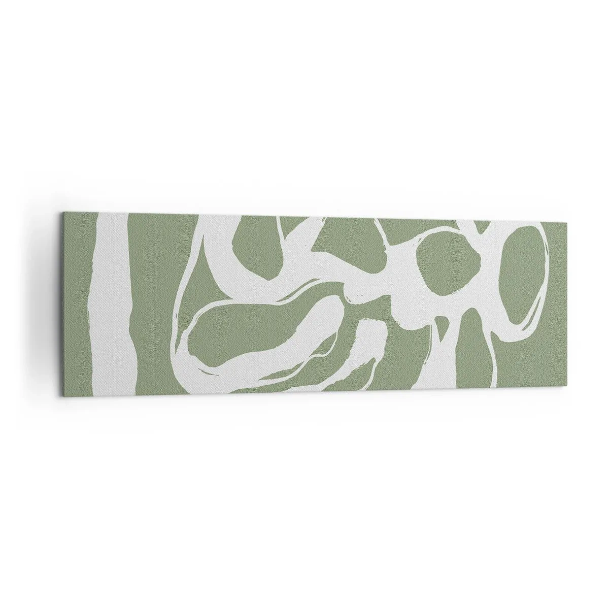 Impression sur toile - Image sur toile - Formes organiques en blanc sur fond vert - 160x50cm - L'appel de l'espace - Décoration murale moderne pour le salon et la chambre ARTTOR