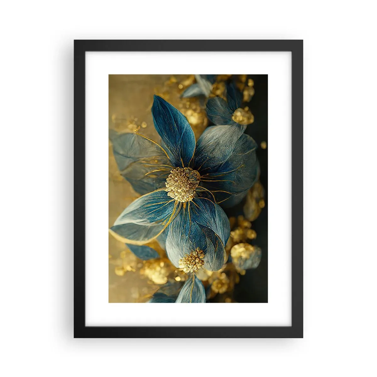 Affiche dans un cadre noir - Poster - Fleurir avec de l'or - 30x40 cm