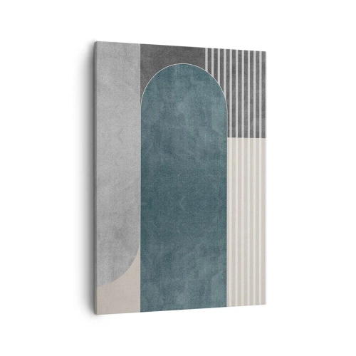 Impression sur toile - Image sur toile - Abstraction géométrique dans les tons de gris et de vert - 50x70cm - Composition de niveaux - Décoration murale moderne pour le salon et la chambre ARTTOR