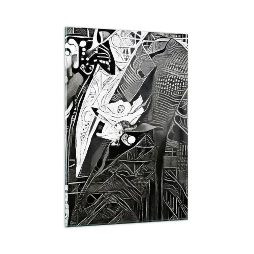 Impression sur verre - Image sur verre - Abstraction élégante d'un homme en costume en noir et blanc - 80x120cm - Seulement en apparence un homme froid - Décoration murale moderne pour le salon et la chambre ARTTOR