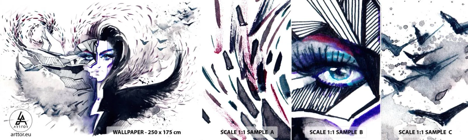 Échantillon de Papier Peint Autocollant Deluxe Sticker - Démoniaque et belle - Abstraction, Femme, Yeux féminins - 100x30 cm