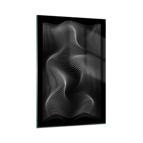 Impression sur verre - Image sur verre - Lignes blanches abstraites sur fond noir - 80x120cm - Danse de lumière dans l'espace - Décoration murale moderne pour le salon et la chambre ARTTOR