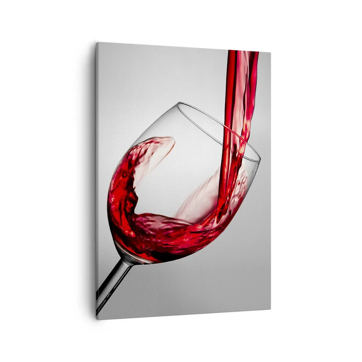 Impression sur toile - Image sur toile - Un verre de vin rouge versé sur un fond clair - 50x70cm - Nuance - mouvement - son - Décoration murale moderne pour le salon et la chambre ARTTOR