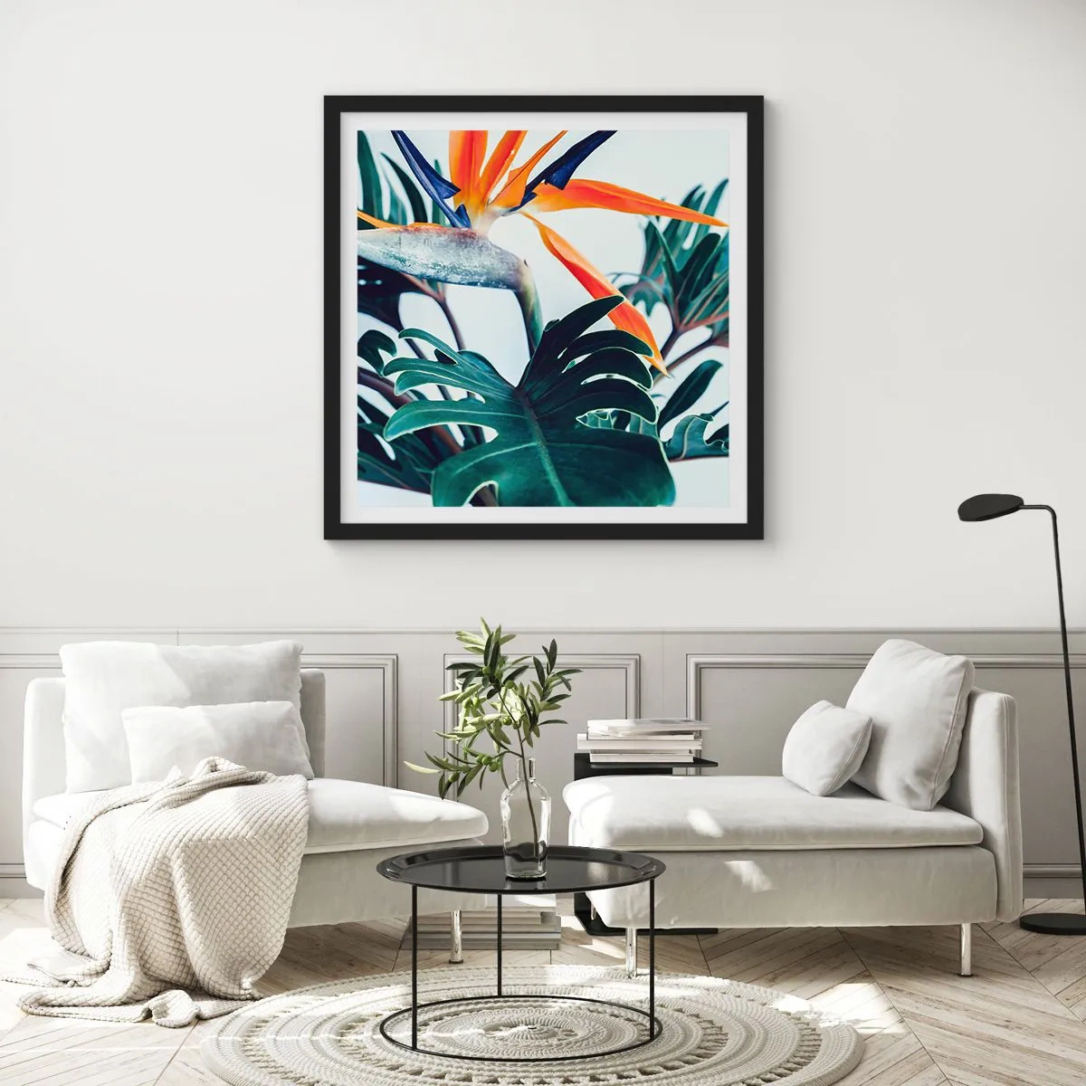 Affiche dans un cadre noir - Poster - Le buisson oiseaux - 50x50 cm