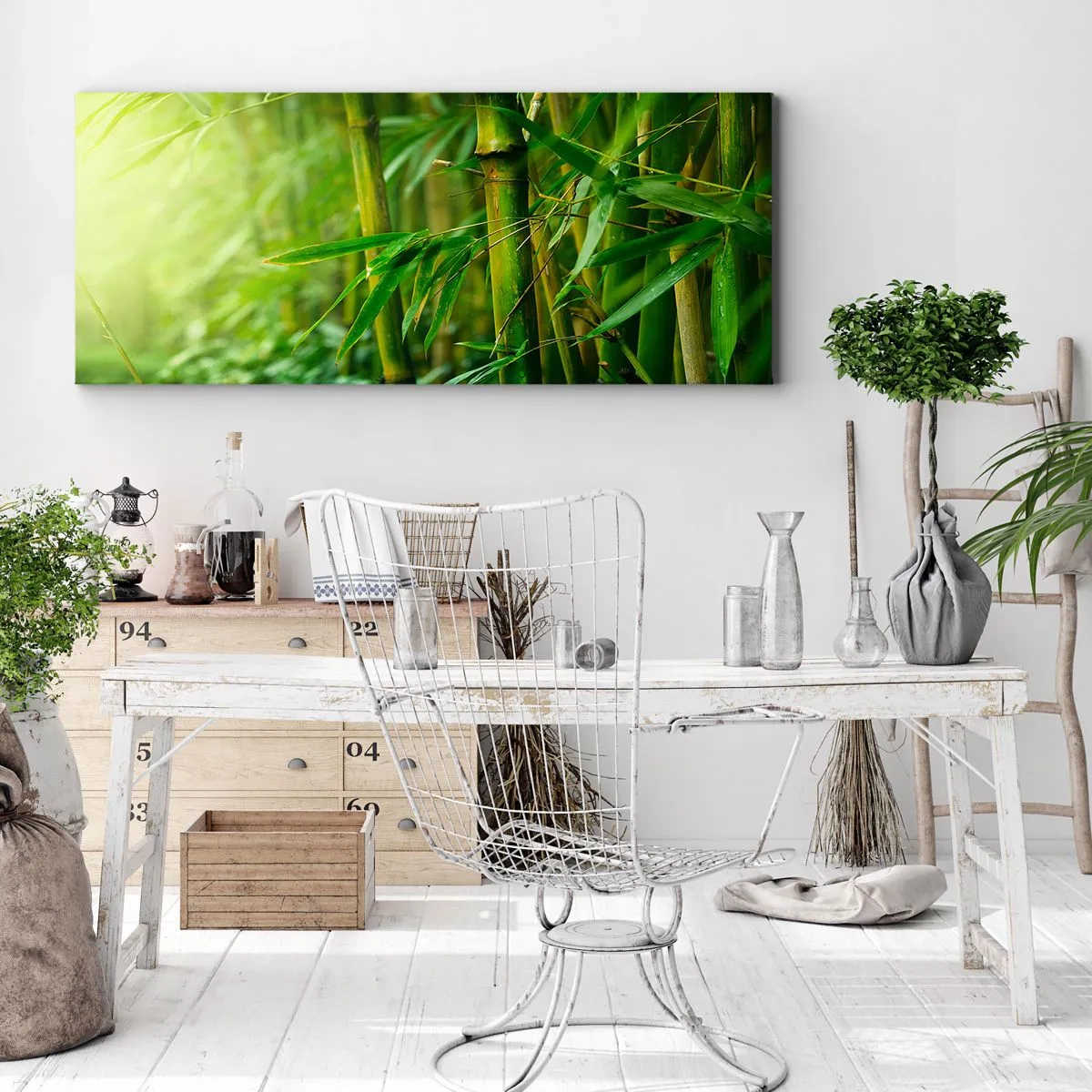 Impression sur toile - Image sur toile - Forêt de bambous verts dans une lumière douce - 140x50cm - Apprenez à connaître le vert lui-même - Décoration murale moderne pour le salon et la chambre ARTTOR