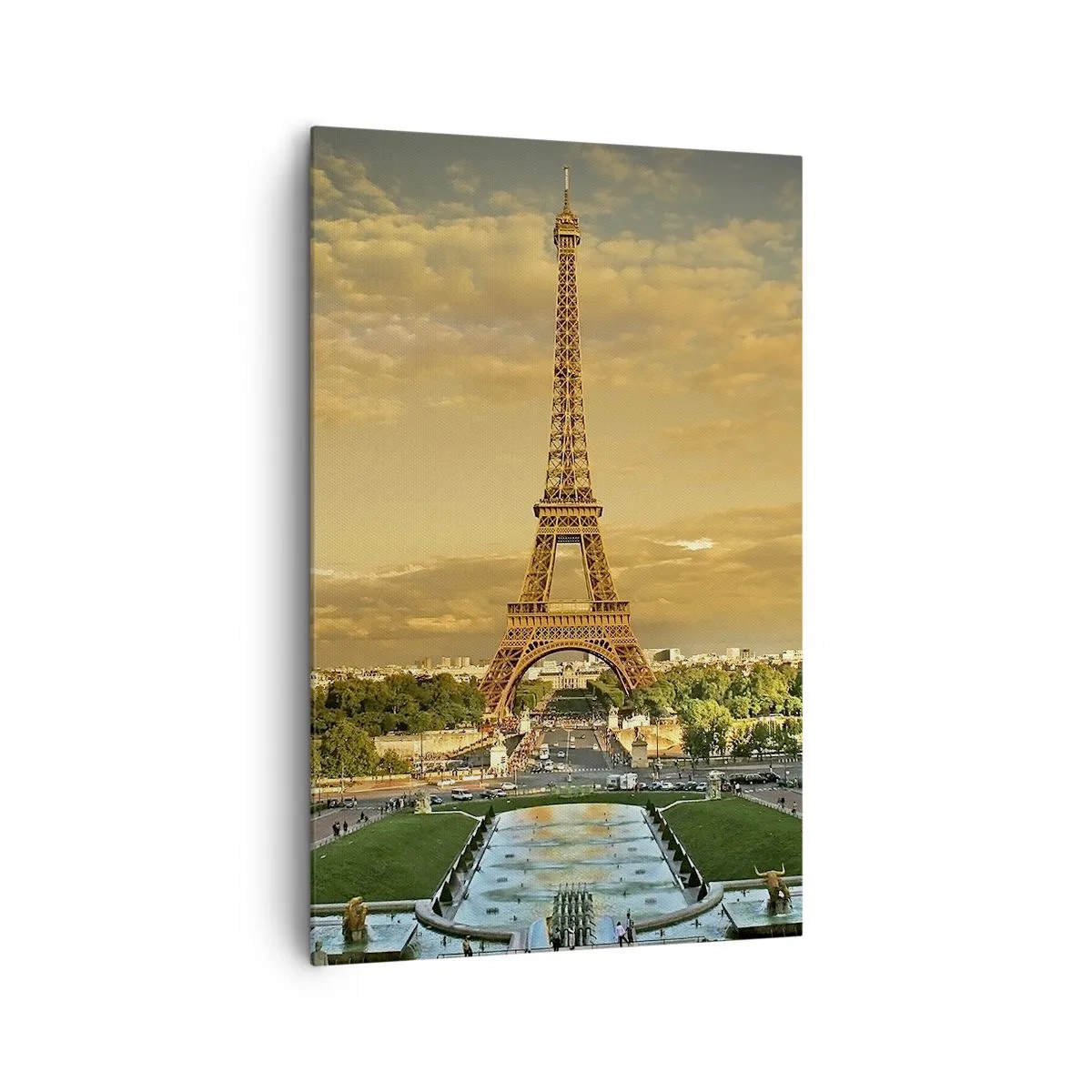 Impression sur toile - Image sur toile - La Tour Eiffel à Paris au coucher du soleil - 80x120cm - La reine de Paris - Décoration murale moderne pour le salon et la chambre ARTTOR