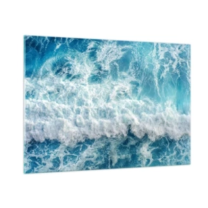 Impression sur verre - Image sur verre - Des vagues bleues s'écrasant sur le rivage - 100x70cm - Joyeusement et en sautant - Décoration murale moderne pour le salon et la chambre ARTTOR