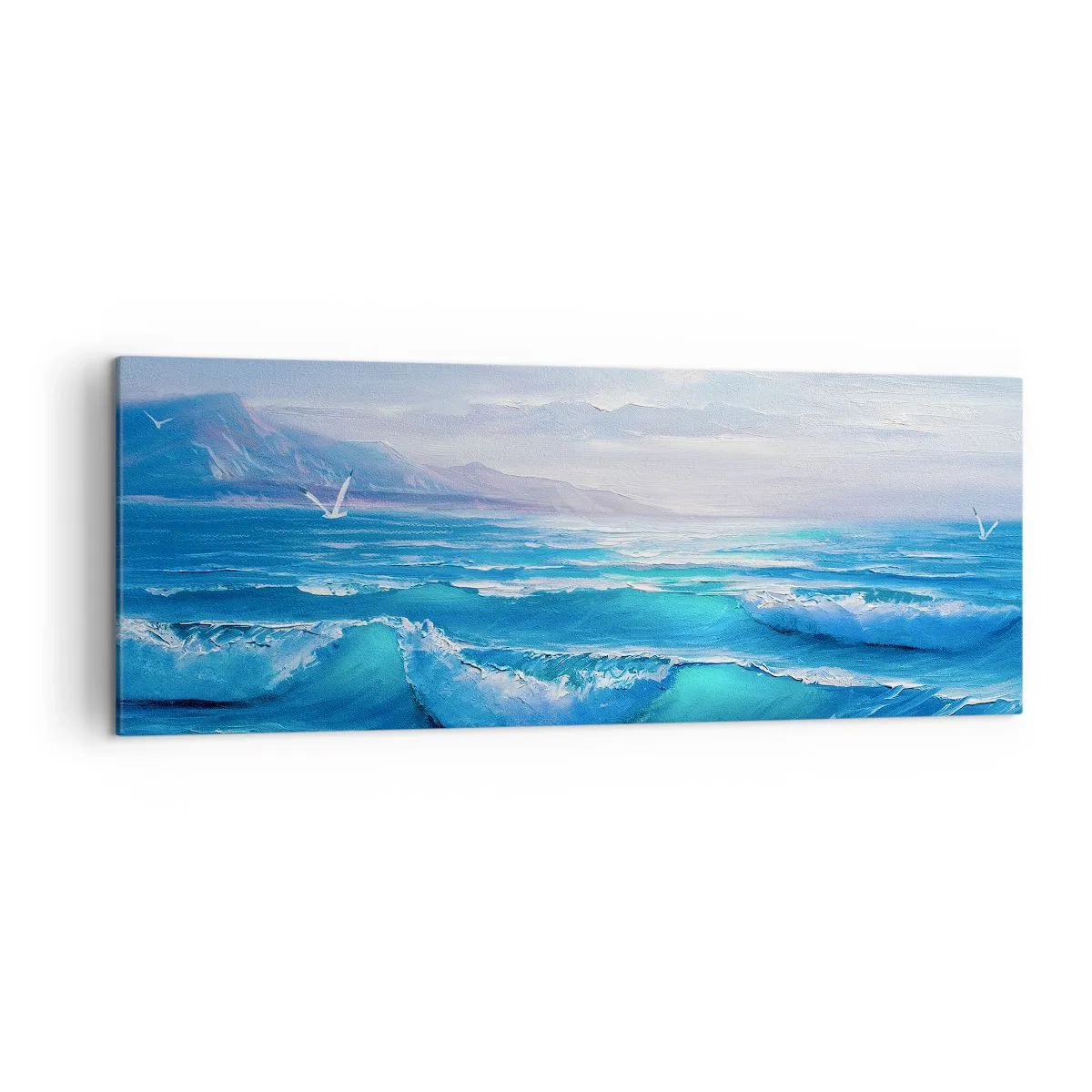 Impression sur toile - Image sur toile - Un paysage marin pittoresque avec des vagues et un ciel bleu - 140x50cm - Il apporte un soulagement - Décoration murale moderne pour le salon et la chambre ARTTOR