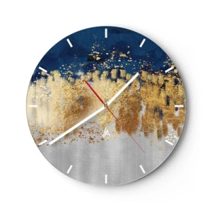 Horloge murale - Pendule murale - Des reflets dorés et un fond bleu-argent dans un style abstrait - 30x30cm - Une composition moderne et pétillante - Décoration murale moderne pour le salon, la cuisine et la chambre ARTTOR