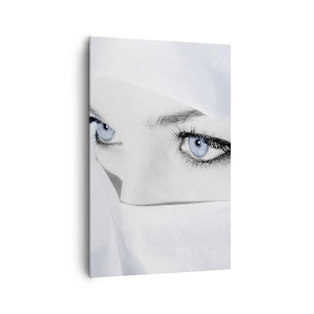 Impression sur toile - Image sur toile - Portrait d'une femme aux yeux bleus cachés derrière un voile blanc - 80x120cm - Directement des mille et une nuits - Décoration murale moderne pour le salon et la chambre ARTTOR