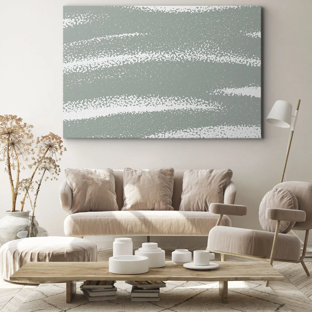 Impression sur toile - Image sur toile - Vagues d'hiver dans les tons menthe et blanc - 120x80cm - Abstraction dans un climat hivernal - Décoration murale moderne pour le salon et la chambre ARTTOR