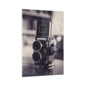 Impression sur verre - Image sur verre - Appareil photo ancien en noir et blanc - 80x120cm - La magie de la photographie ancienne - Décoration murale moderne pour le salon et la chambre ARTTOR