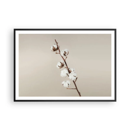Affiche dans un cadre noir - Poster - Un brin de coton sur fond beige - 100x70cm - A la source de la douceur - Décoration murale moderne pour le salon et la chambre ARTTOR