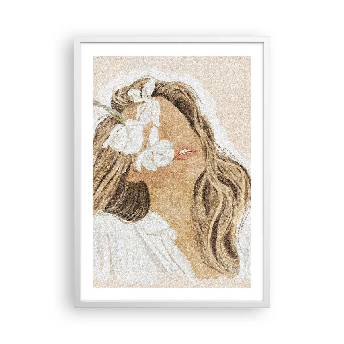 Affiche dans un cadre blanc - Poster - Ravie parmi les fleurs - 50x70 cm