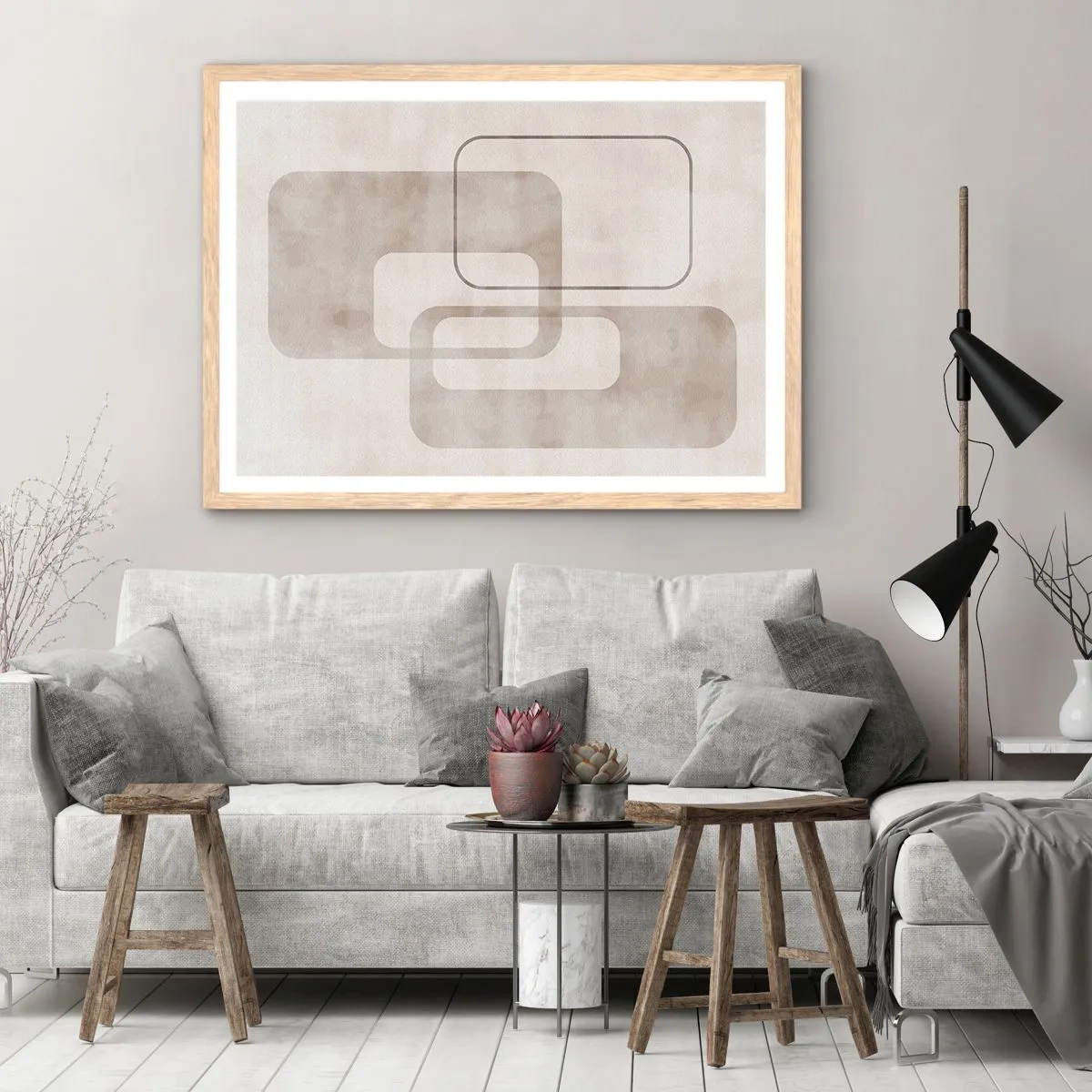 Affiche dans un chêne clair - Poster - Fugue géométrique - 40x30 cm