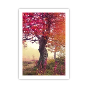 Affiche - Poster - Un arbre aux feuilles rouges dans un paysage d'automne - 50x70cm - Frénésie de floraison - Décoration murale moderne pour le salon et la chambre ARTTOR