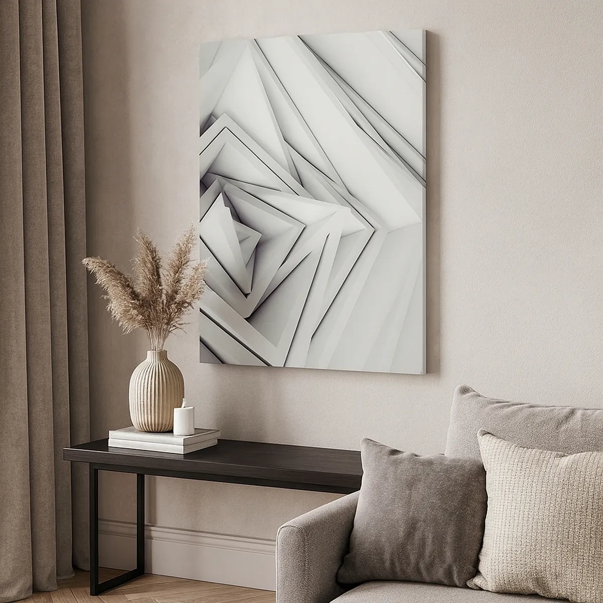 Impression sur toile - Image sur toile - Une composition abstraite de formes géométriques dans des tons de gris. - 50x70cm - Bourgeon d’angles vifs - Décoration murale moderne pour le salon et la chambre ARTTOR