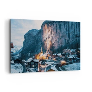 Impression sur toile - Image sur toile - Un village d'hiver pittoresque entouré de montagnes - 120x80cm - Esprit brillant de l'hiver - Décoration murale moderne pour le salon et la chambre ARTTOR