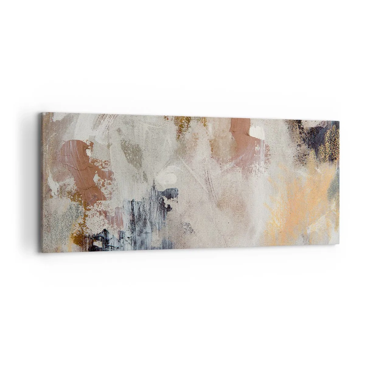 Impression sur toile - Image sur toile - Taches abstraites dans des tons neutres de beige et d'or - 120x50cm - Abstraction brumeuse - Décoration murale moderne pour le salon et la chambre ARTTOR