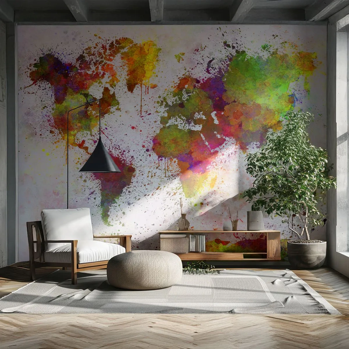 Papier Peint Photo Premium Sand - Carte du monde colorée dans un style abstrait aquarelle - 100x70cm - D'une certaine manière ça s'est passé de la même façon - Décoration murale moderne pour le salon et la chambre ARTTOR