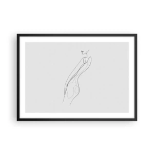 Affiche dans un cadre noir - Poster - Une ligne minimaliste montrant une silhouette sur un fond clair - 70x50cm - Juste une promesse - Décoration murale moderne pour le salon et la chambre ARTTOR