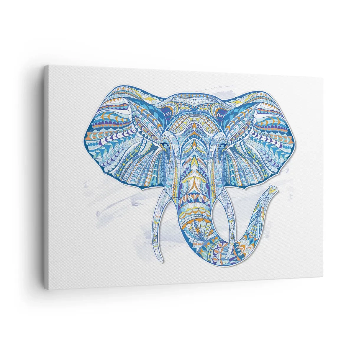 Impression sur toile - Image sur toile - Éléphant géométrique dans les tons bleu et or - 70x50cm - Incrusté d'or et de bleu ciel - Décoration murale moderne pour le salon et la chambre ARTTOR