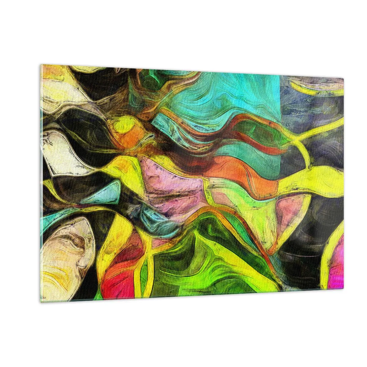 Impression sur verre - Image sur verre - Une composition abstraite avec des vagues intenses et multicolores. - 120x80cm - Le mouvement c'est la vie - Décoration murale moderne pour le salon et la chambre ARTTOR