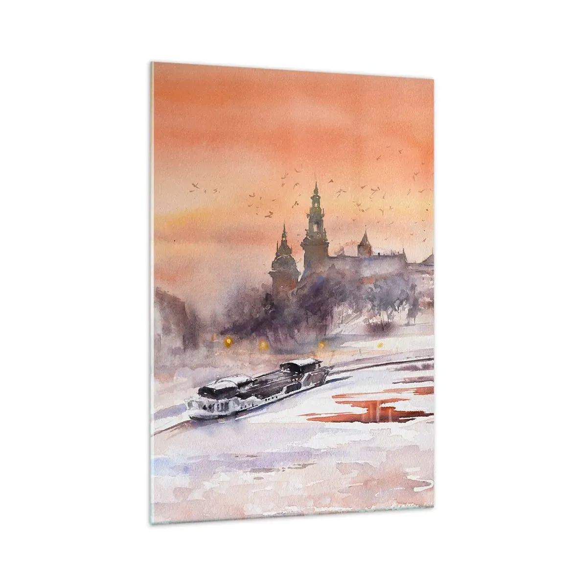 Impression sur verre - Image sur verre - Coucher de soleil sur le château dans un paysage hivernal - 70x100cm - Coucher de soleil royal - Décoration murale moderne pour le salon et la chambre ARTTOR