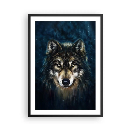 Affiche dans un cadre noir - Poster - Portrait d'un loup dans un ton sombre et artistique - 50x70cm - Alpha? Et oméga - Décoration murale moderne pour le salon et la chambre ARTTOR