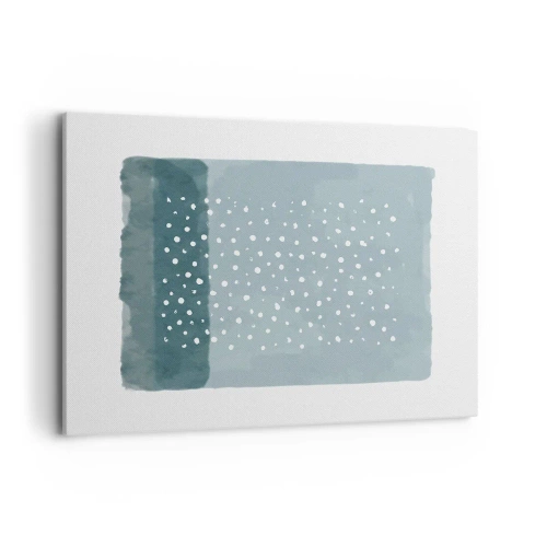 Impression sur toile - Image sur toile - Une peinture minimaliste dans des tons de bleu avec des pois - 100x70cm - Évolution de bleus - Décoration murale moderne pour le salon et la chambre ARTTOR