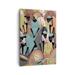 Impression sur toile - Image sur toile - Une composition abstraite colorée inspirée de la culture africaine - 50x70cm - De grandes fêtes arrivent - Décoration murale moderne pour le salon et la chambre ARTTOR