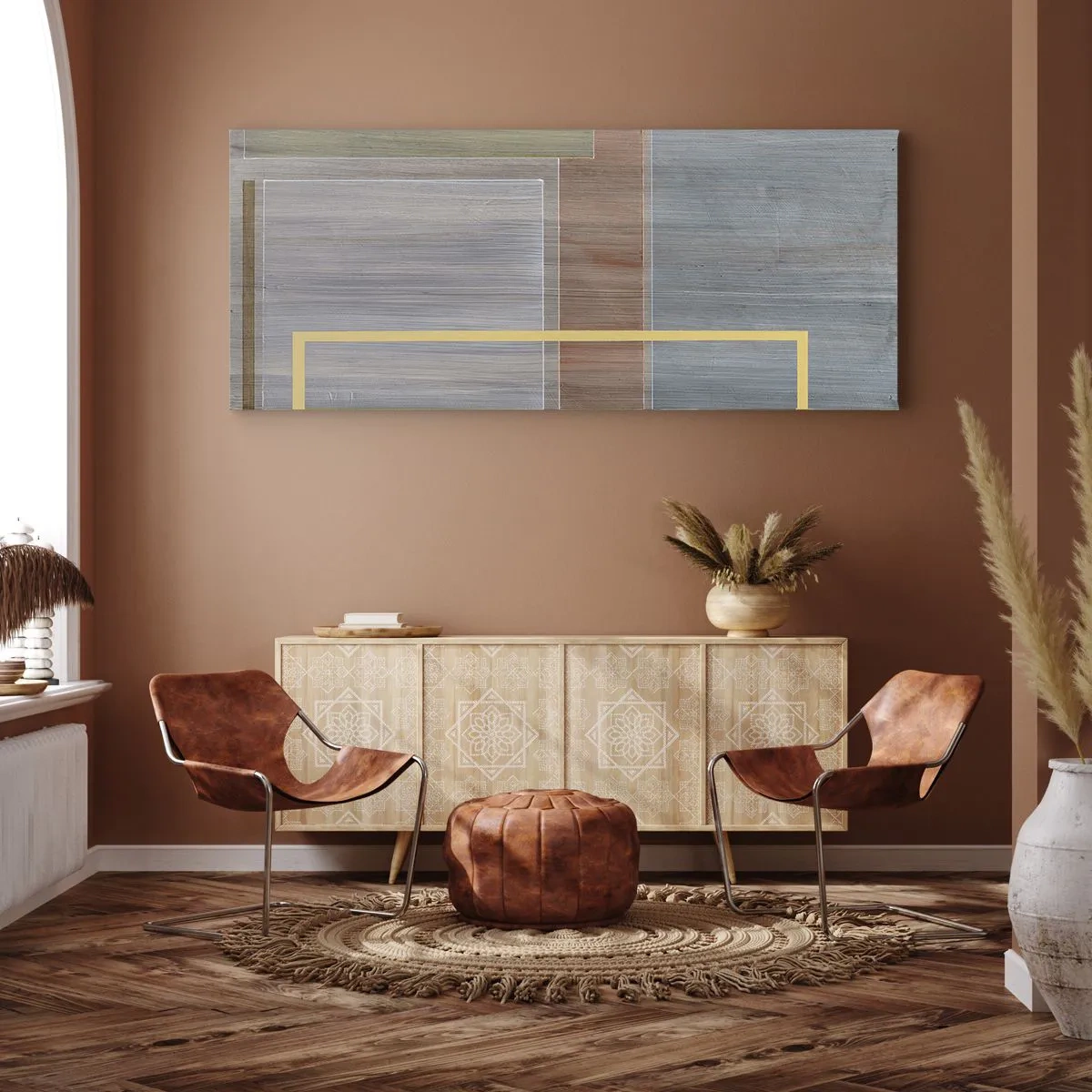 Impression sur toile - Image sur toile - Composition géométrique aux couleurs pastel avec des rectangles - 140x50cm - Simple et calme - Décoration murale moderne pour le salon et la chambre ARTTOR