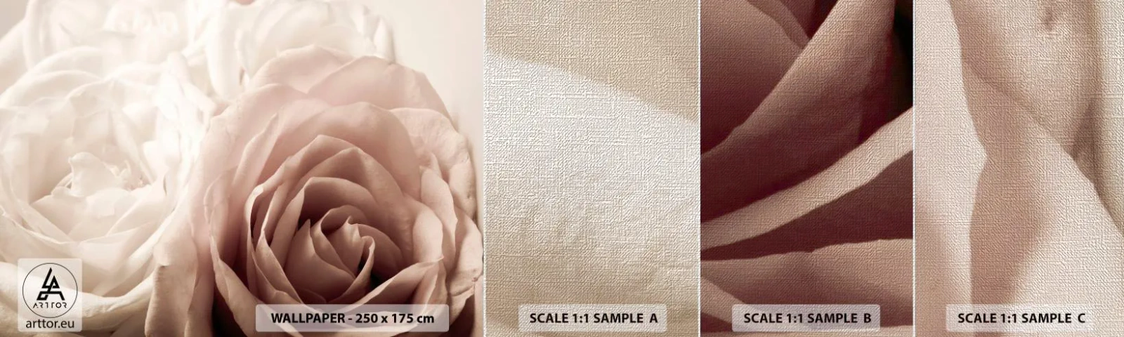 Échantillon de Papier Peint Premium Canvas - Au coeur d'ue la rose - Des roses, Fleurs, Romantique - 100x30 cm